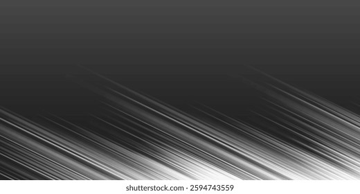 Black and White Blurry and Shiny Light Trails on a Dark Background. The Light Trails Create a Sense of Motion and Energy. Modern Style Background Template for a Website or a Presentation