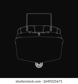 A black and white boat drawing stands out with crisp white outlines against a dark background. The minimalist design emphasizes the vessel's shape, evoking a sense of solitude on water.