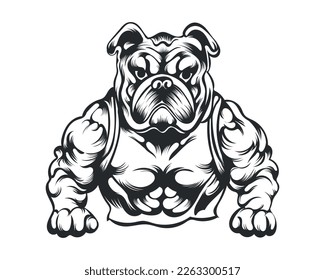 Black and White body builder Bulldog vector illustration, body builder dog vector