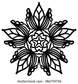 Black and white bohemian texture, boho decorative element. Mandala pattern, floral folk background