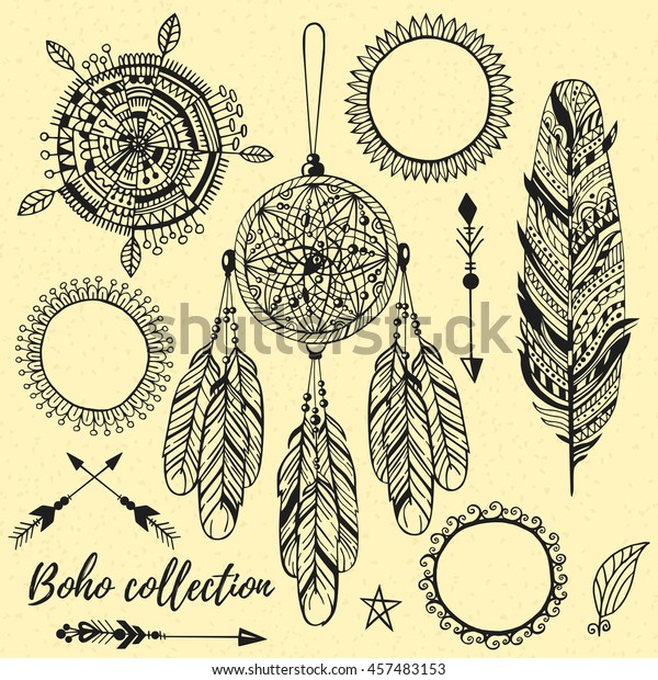 Black White Boho Design Elements Collection Stock Vector Royalty