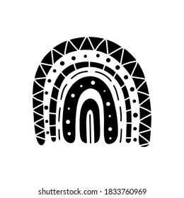  black and white Boho rainbow. Rainbow in Scandinavian style. Wall decor in a Bohemian style. Hand-drawn vector illustration
