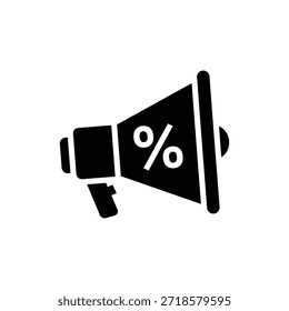 Icono de megáfono en negrita en blanco y negro que representa el anuncio o la promoción de venta