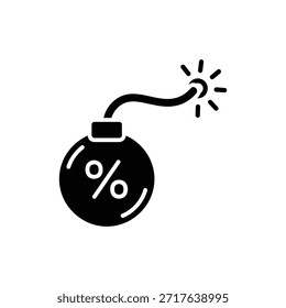 Black and White Bomb Icon Representing Explosive Sale Discount
