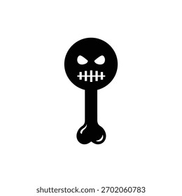 Hueso blanco y negro con el icono de Halloween de la cabeza del cráneo