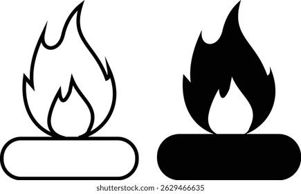  A black and white of bonefire icon set. Symbol isolated white background. Silhouette and Line Icon