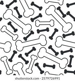 Black and White Bones Pattern - Small and Large Messy Bones on White Background. Seamless Link.