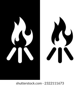 icono de la hoguera blanca y negra plantilla de logotipo vectorial, icono de hoguera