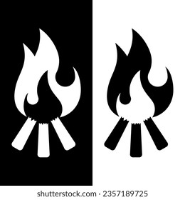 black and white bonfire icon vector logo template, campfire icon