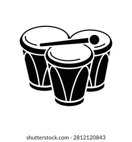 Black and white bongo drum icon for musical rhythm and percussion.