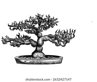 Schwarz-Weiß Bonsai Baum Skizze Illustration Design