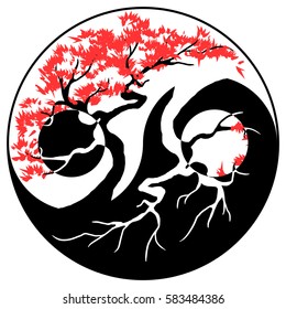 Black and white Bonsai tree in the Yin Yang symbol