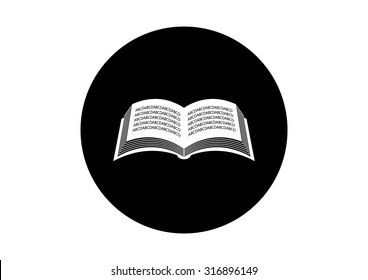 Black and white book icon on white background     