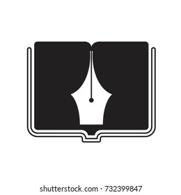 black and white book with pen nib-vector drawing