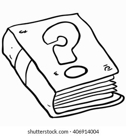 black and white book with question mark cartoon illustration isolated on white 