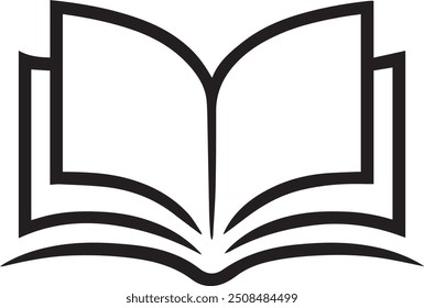 Uma imagem vetorial de livro em preto-e-branco é ideal para uso multiuso. O design limpo e minimalista garante versatilidade em vários aplicativos, incluindo logotipos, ícones e designs gráficos