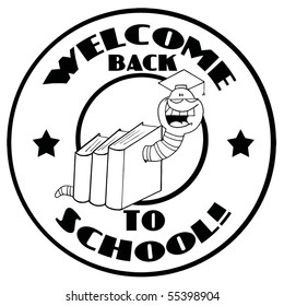 Black And White Book Worm Wearing A Graduation Cap Over A Circle