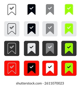 black and white bookmark check icon and colored buttons