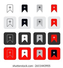 black and white Bookmark plus icon and colored buttons
