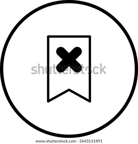 Black and white bookmark with an X inside a circle minimalist vector illustration