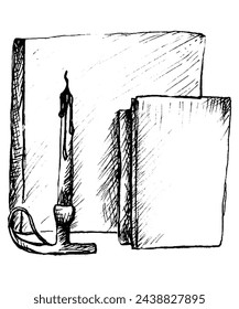 Black and white books in a cozy space
vector illustration in graphic style