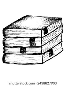 Black and white books in a cozy space
vector illustration in graphic style
