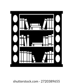 Ilustração de vetor de estante de livros preto e branco, ícone minimalista da mobília da biblioteca para a educação e o projeto da decoração da casa