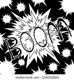 black and white boom text sparkle thought  thinking style comic Speech bubble / manga speak balloon on black background