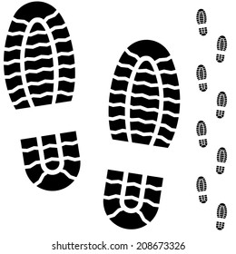 Black and white boot prints isolated on white background.