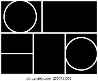 black and white border blank collage photo of a circle in middle photo moodboard album background.