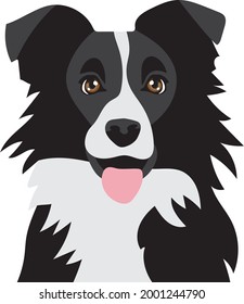 Black and White Border Collie Dog Puppy With Tongue Sticking Out Vector Design Artwork Isolated