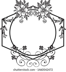 Black and white border frame for decoration and design leaves flower. Vector