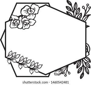 Black and white border frame for decoration and design leaves flower. Vector