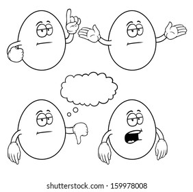 Black and white bored eggs with various gestures.