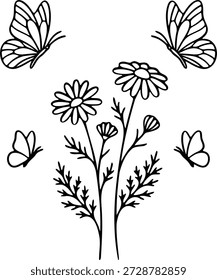 Black and White Botanical Garden Vector Graphic - full Customizable design