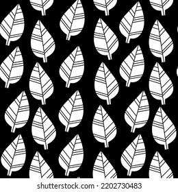 Black and white botanical seamless pattern. Stylized botany. Vector black botanical pattern with palm branch seamless background