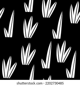 Black and white botanical seamless pattern. Stylized botany. Vector black botanical pattern with palm branch seamless background