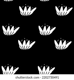 Black and white botanical seamless pattern. Stylized botany. Vector black botanical pattern with palm branch seamless background