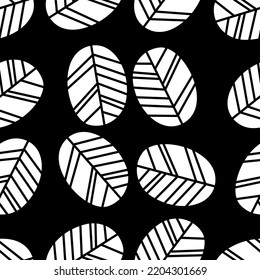 Black and white botanical seamless pattern. Stylized botany. Vector black botanical pattern with palm branch seamless background