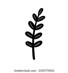 Black and white botanical vector illustration grass in doodle cartoon style hand drawn.v Minimal decorative natural art isolated on white background.