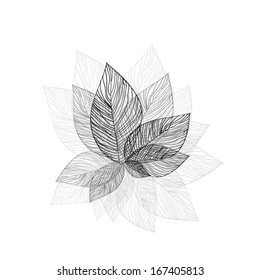 black and white bouquet flowers of leaves. Vector