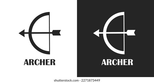 icono de arco y flecha plana en blanco y negro. arma, flecha, flechas, arco, arca, tiro al arco, caza, caza, cazador, guerra, guerrero, puntería, puntería, pegatina, clíparte, logotipo, simple, logotipo, ilustración vectorial
