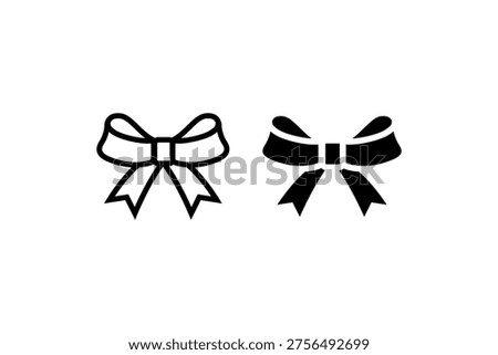 Black and white bow icon set: minimalist decorative designs.