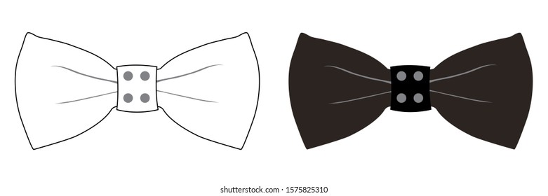 Black and white bow tie isolated on white background.Tuxedo suit.Gentel man accessory.Vector.Illustration