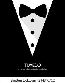 Black and white bow tie tuxedo illustration flat long shadow