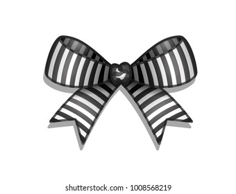 Black and white bow with vertical stripes on a white background. Vector illustration.