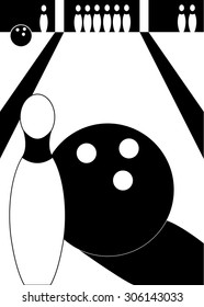 black and white bowling illustration