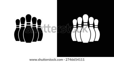 Black and white bowling pins on split background symbol
