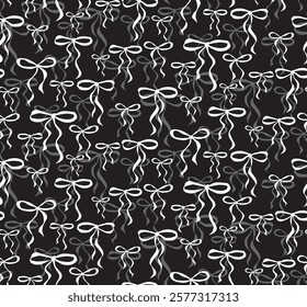 Black and White Bows Seamless Pattern. Hand drawn vector pattern design created with 3 colors