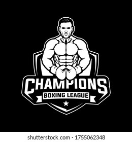 black and white boxing mascot vector logo design